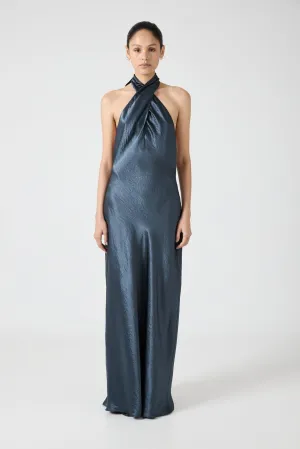 CRUSH WRAP NECK FLOOR LENGTH | GUNMETAL