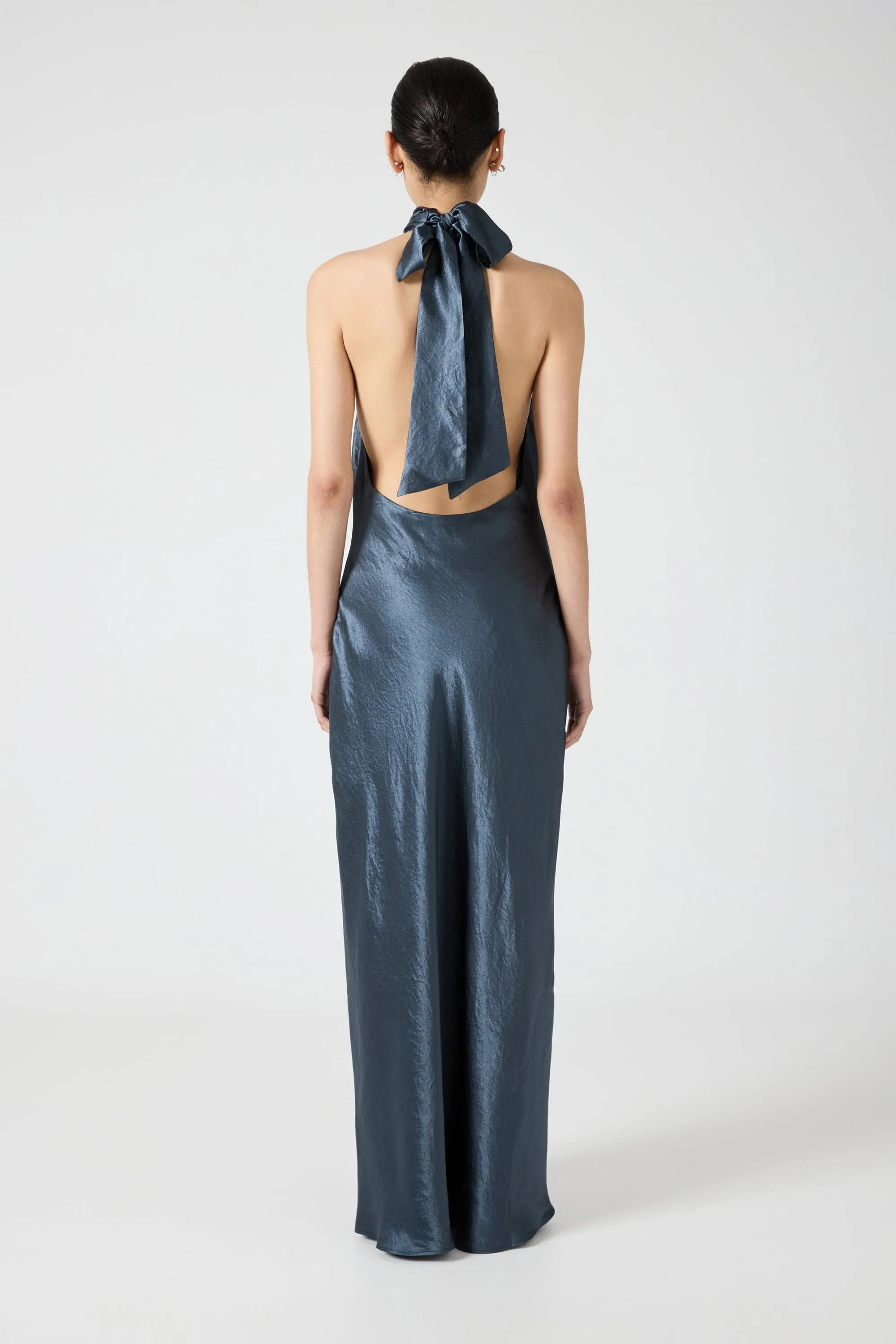 CRUSH WRAP NECK FLOOR LENGTH | GUNMETAL