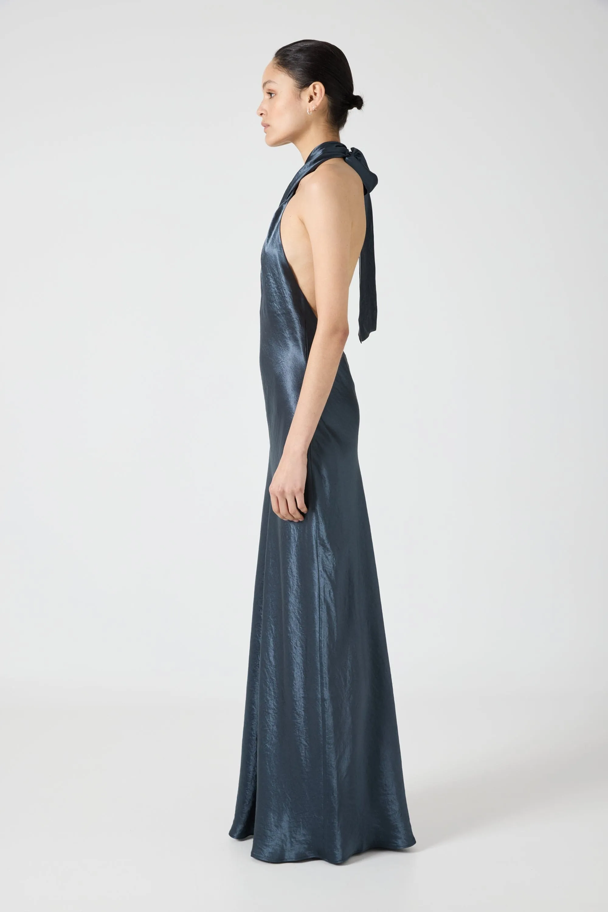 CRUSH WRAP NECK FLOOR LENGTH | GUNMETAL