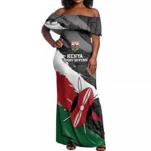 Custom Afro Kenya Off Shoulder Maxi Dress Rugby Sevens - African Pattern LT15