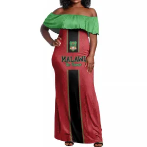 Custom Afro Malawi Football Off Shoulder Maxi Dress Go Champions - African Pattern LT15