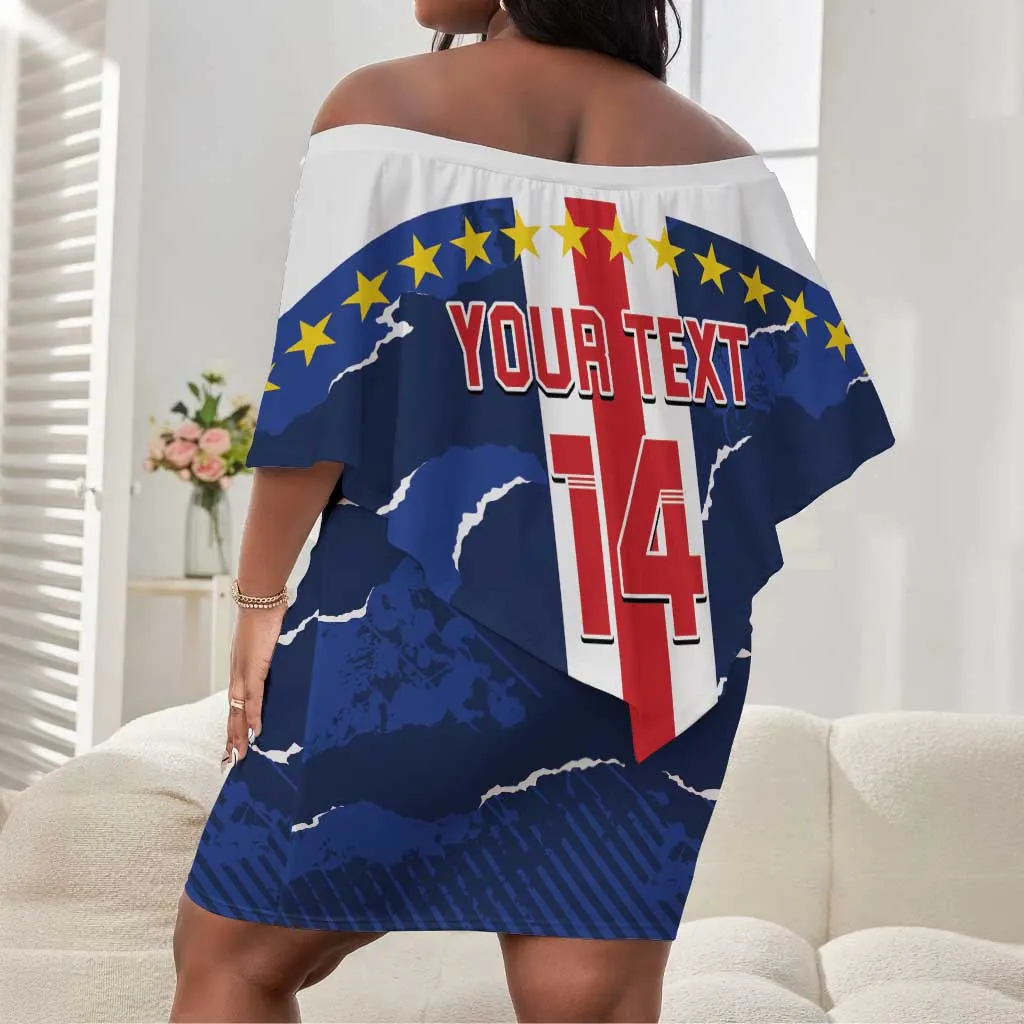 Custom Cape Verde Football Off Shoulder Short Dress Blue Sharks Sporty LT14