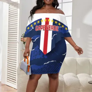 Custom Cape Verde Football Off Shoulder Short Dress Blue Sharks Sporty LT14