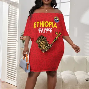 Custom Ethiopia Football Off Shoulder Short Dress Go Champions LT15