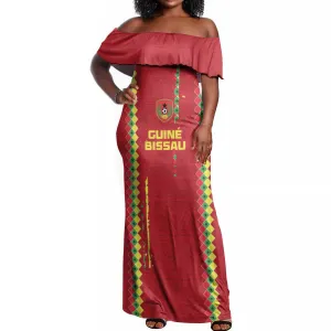Custom Guinea Bissau Football Off Shoulder Maxi Dress Go Djurtus - African Pattern LT15