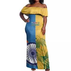 Custom India And South Africa Cricket Off Shoulder Maxi Dress 2024 Together Dynamic Version LT14