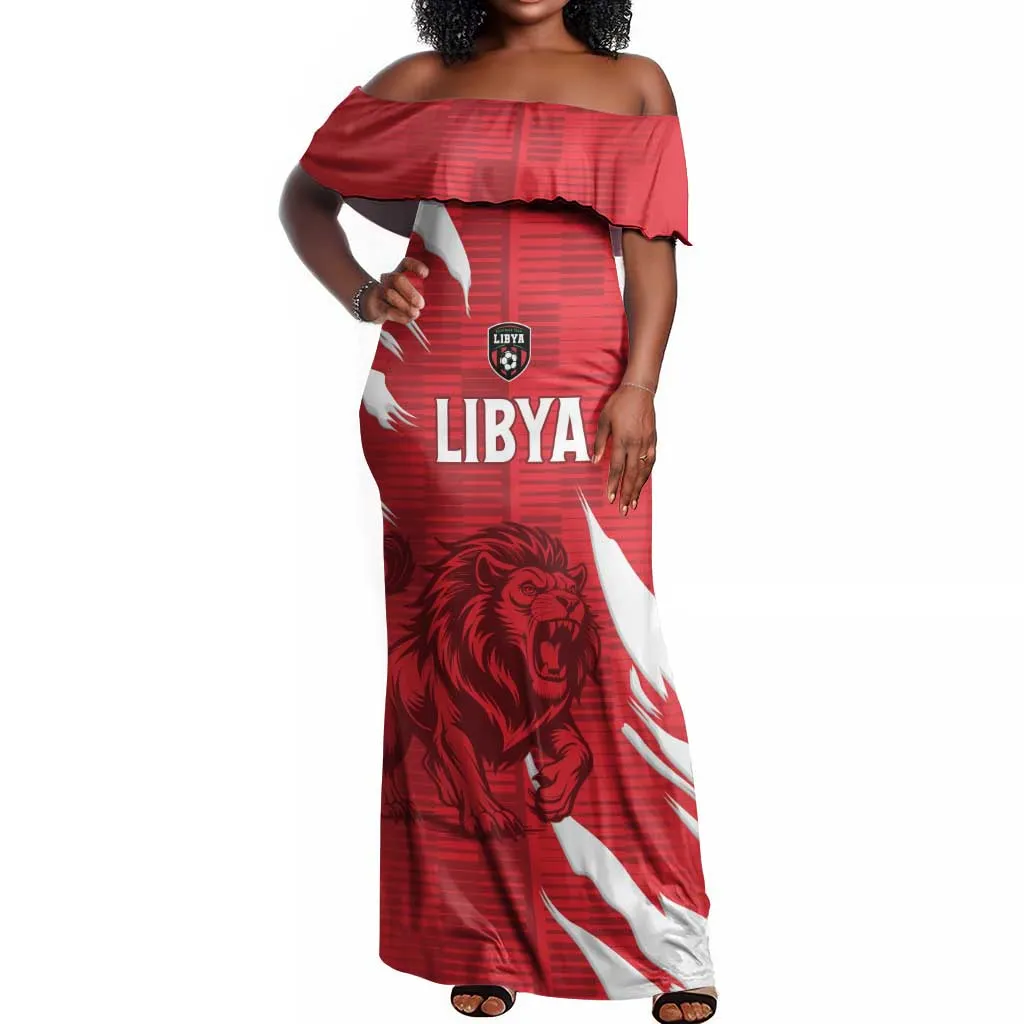 Custom Libya Football Off Shoulder Maxi Dress Yalla Libya LT15