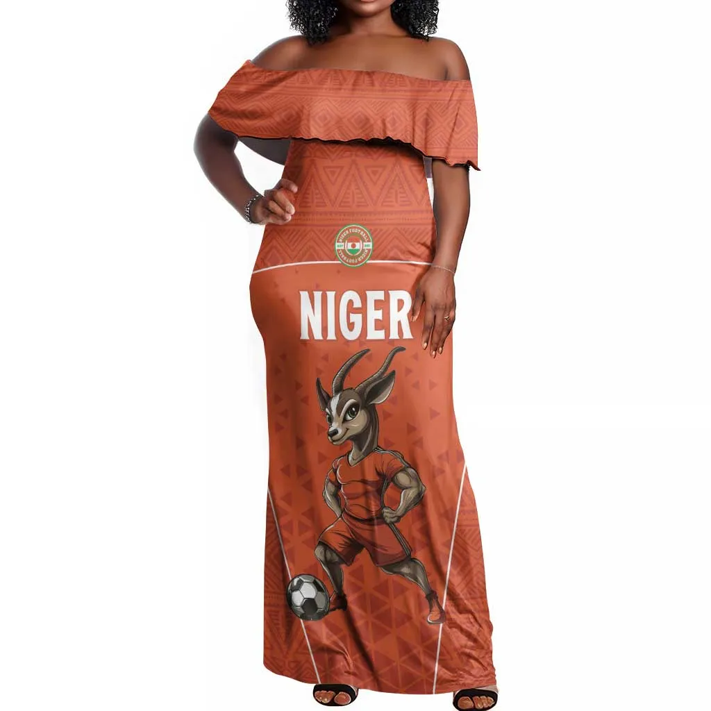 Custom Niger Football Off Shoulder Maxi Dress Allez Menas LT15