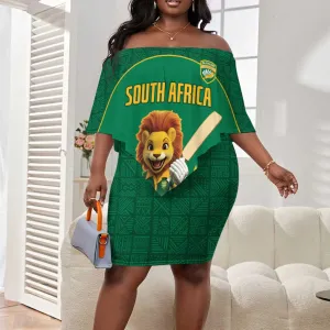 Custom South Africa Off Shoulder Short Dress Lion Mascot Proteas Cricket LT15