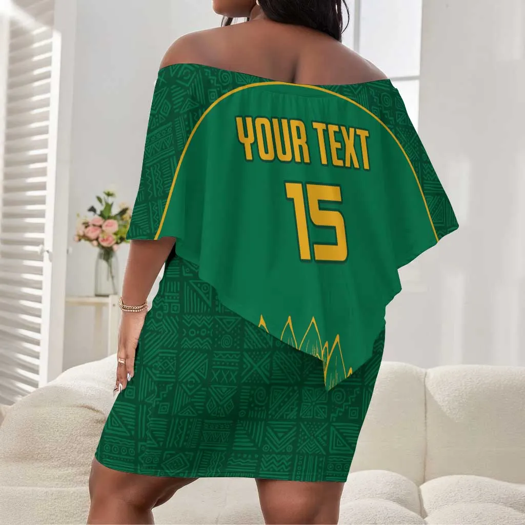 Custom South Africa Off Shoulder Short Dress Lion Mascot Proteas Cricket LT15