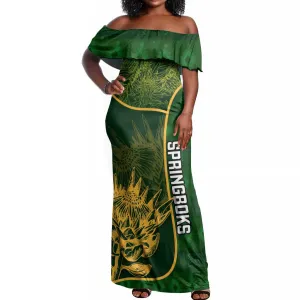 Custom South Africa Rugby Off Shoulder Maxi Dress Go Champions Springboks Flower LT14