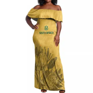 Custom South Africa Soccer Off Shoulder Maxi Dress Go Banyana Banyana Proteas LT14