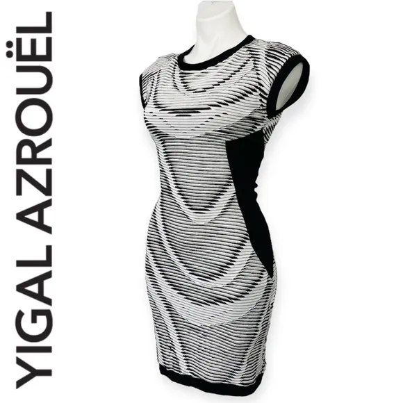 Cut25 by Yigal Azrouel Black &amp; White Mini Cocktail Dress Textured Bodycon Boho 2