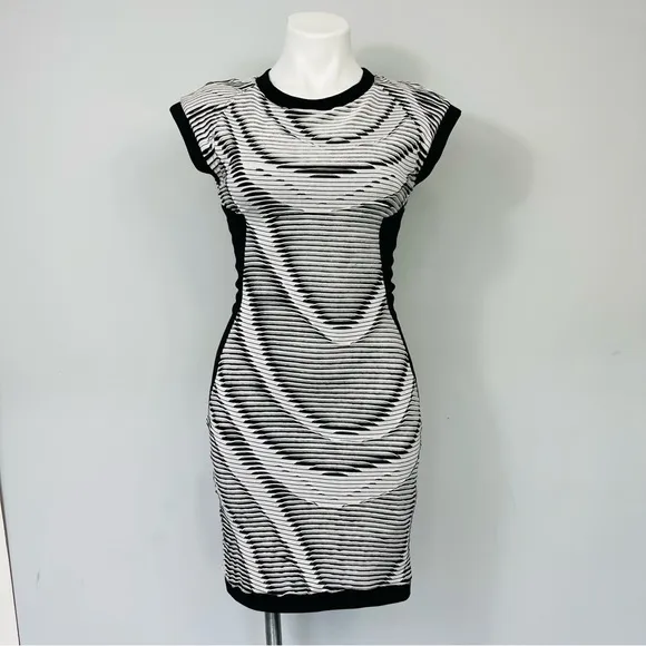Cut25 by Yigal Azrouel Black &amp; White Mini Cocktail Dress Textured Bodycon Boho 2