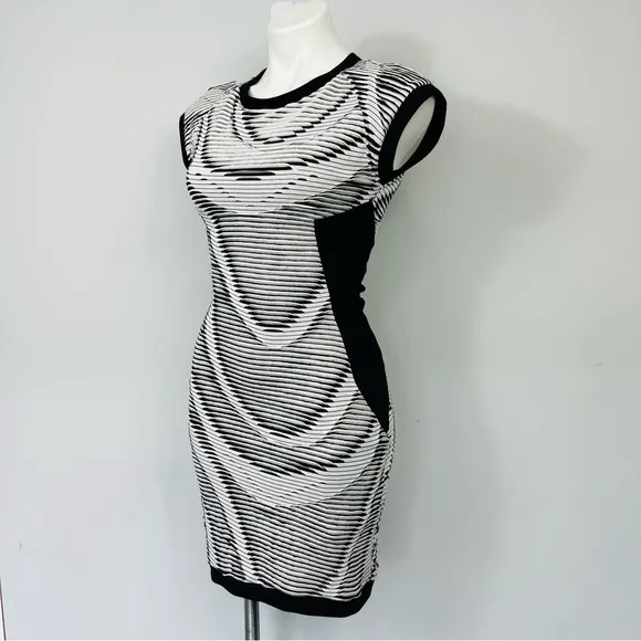 Cut25 by Yigal Azrouel Black &amp; White Mini Cocktail Dress Textured Bodycon Boho 2