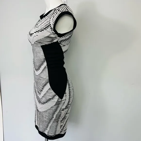 Cut25 by Yigal Azrouel Black &amp; White Mini Cocktail Dress Textured Bodycon Boho 2