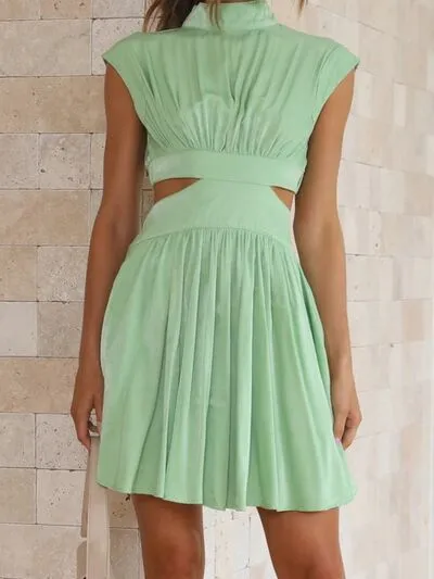 Cutout Ruched Mock Neck Mini Dress