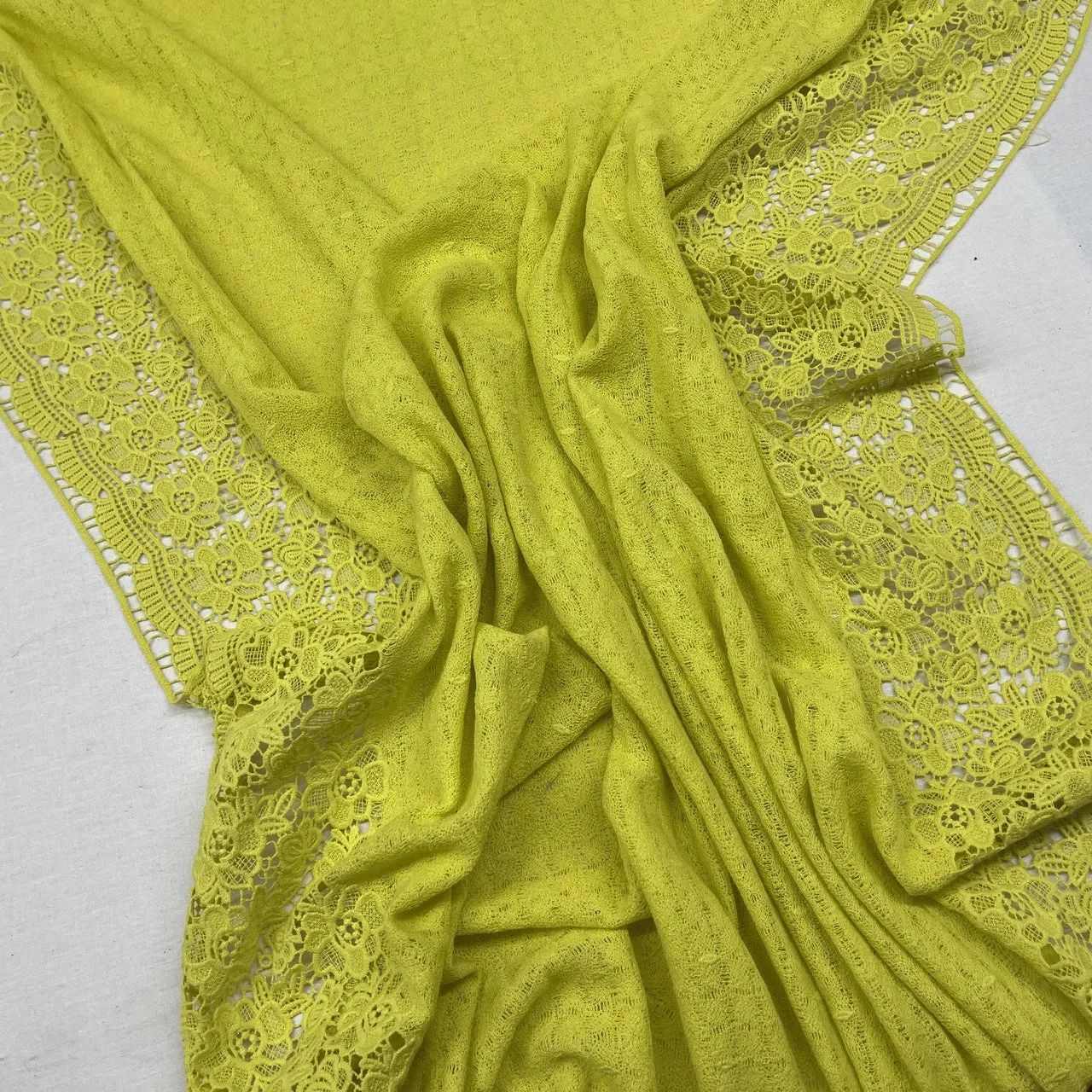 Daisy Floral Embroidery French Venice Lace Fabric, Lime Green