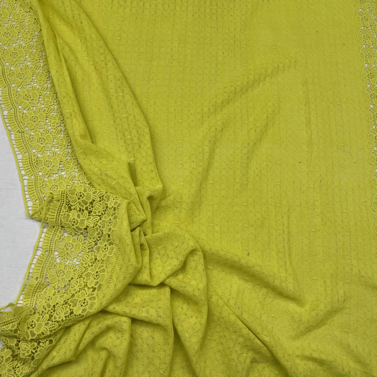Daisy Floral Embroidery French Venice Lace Fabric, Lime Green