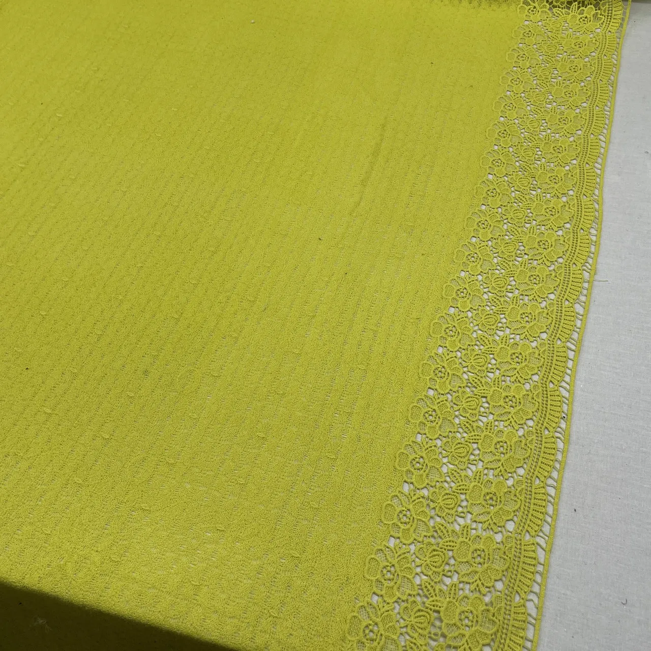 Daisy Floral Embroidery French Venice Lace Fabric, Lime Green