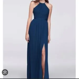 David’s Bridal Halter Lace Navy Blue Juniors Elegant Dress Size 0