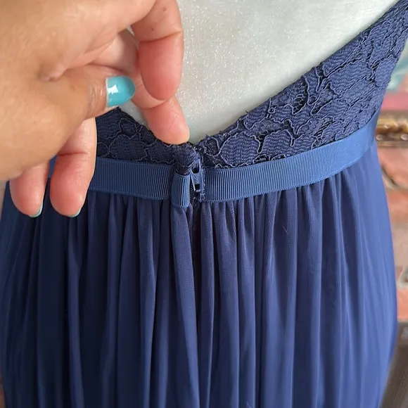 David’s Bridal Halter Lace Navy Blue Juniors Elegant Dress Size 0