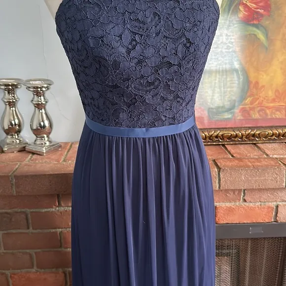 David’s Bridal Halter Lace Navy Blue Juniors Elegant Dress Size 0