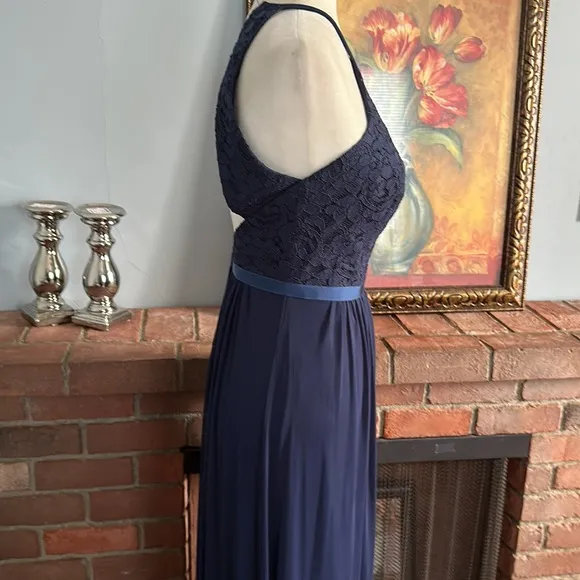 David’s Bridal Halter Lace Navy Blue Juniors Elegant Dress Size 0