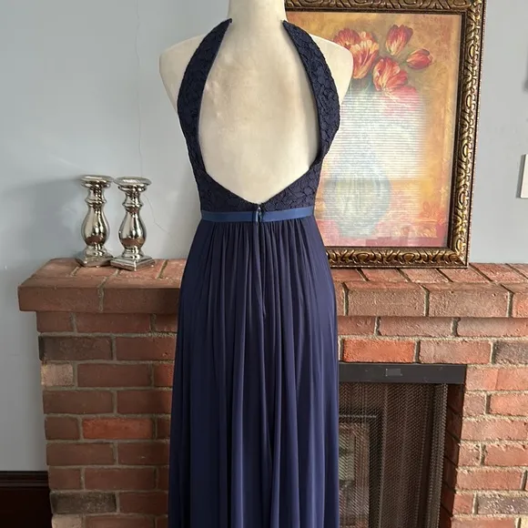 David’s Bridal Halter Lace Navy Blue Juniors Elegant Dress Size 0