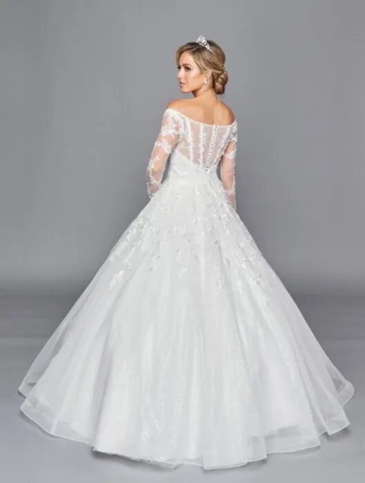 DeKlaire Bridal 437 Long Sleeve A-Line Wedding Gown Off Shoulder Beaded Lace