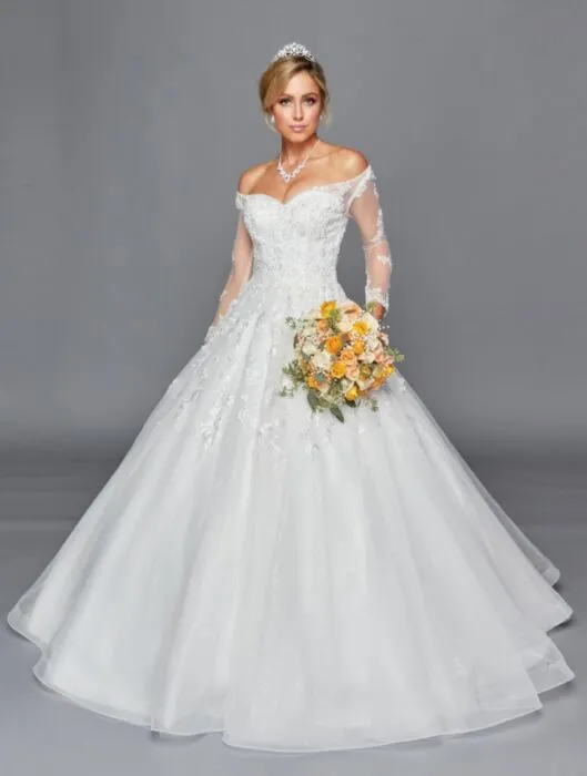DeKlaire Bridal 437 Long Sleeve A-Line Wedding Gown Off Shoulder Beaded Lace