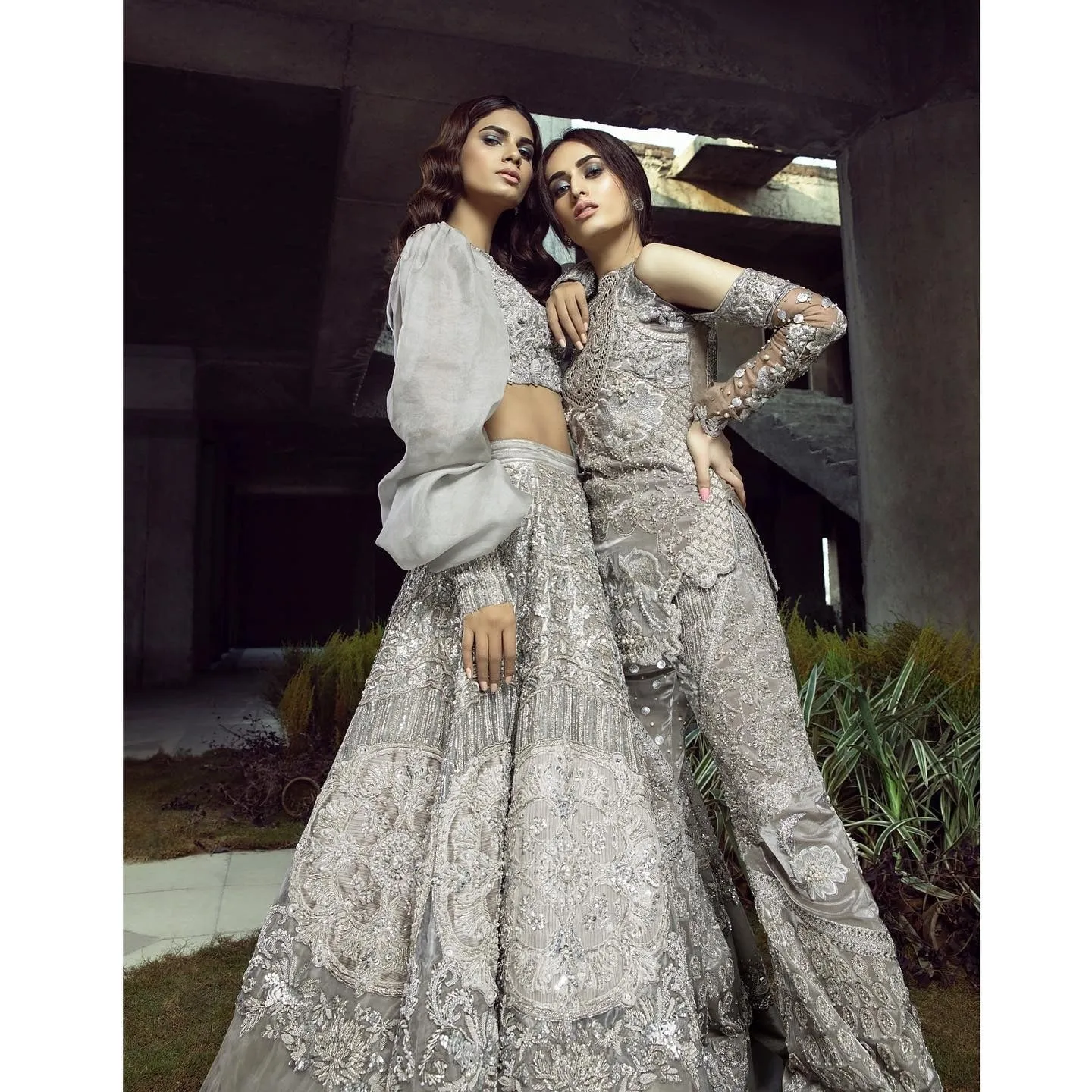 Designer Embellished Grey Silver Choli Lehenga Attire