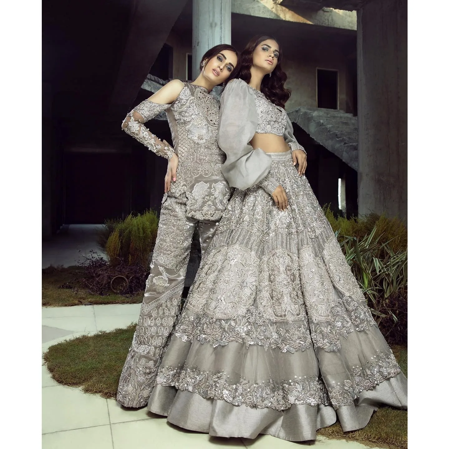 Designer Embellished Grey Silver Choli Lehenga Attire
