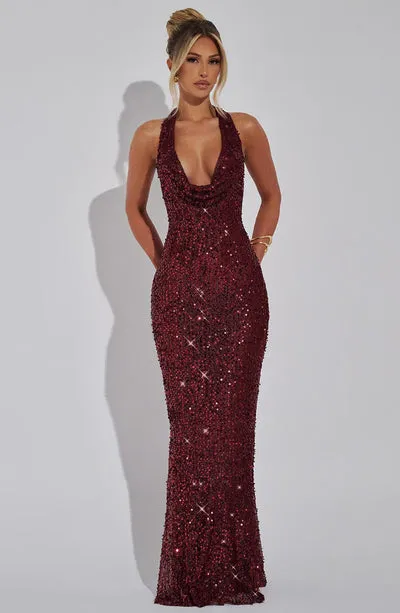 Destiny Maxi Dress -  Wine Lined