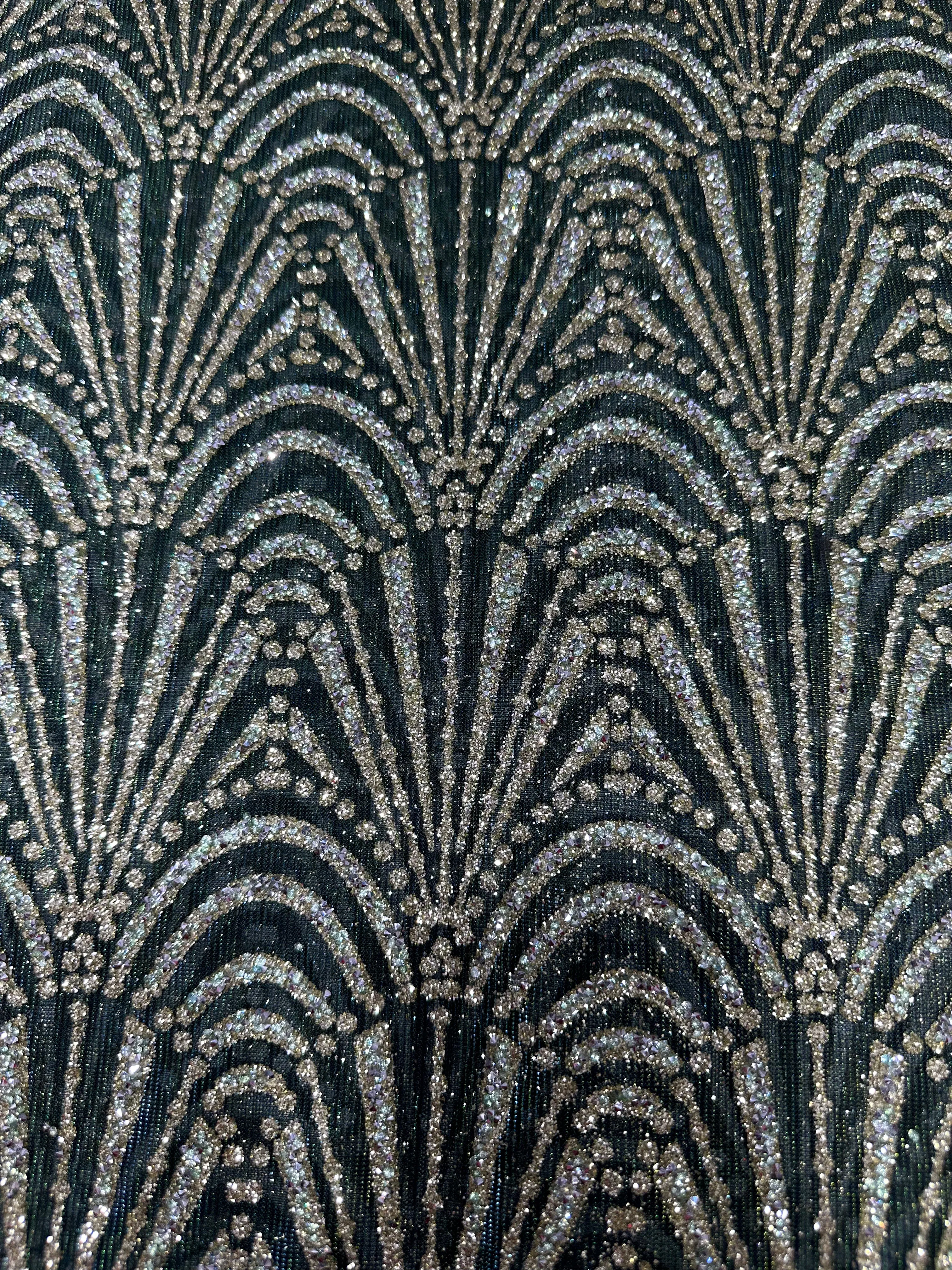 Double Tone Mehandi Green Handwork Net 56" Fabric