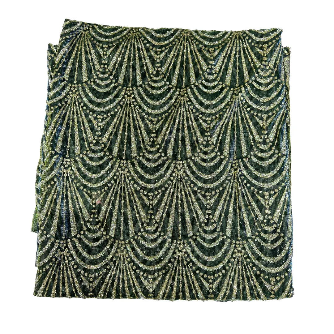 Double Tone Mehandi Green Handwork Net 56" Fabric