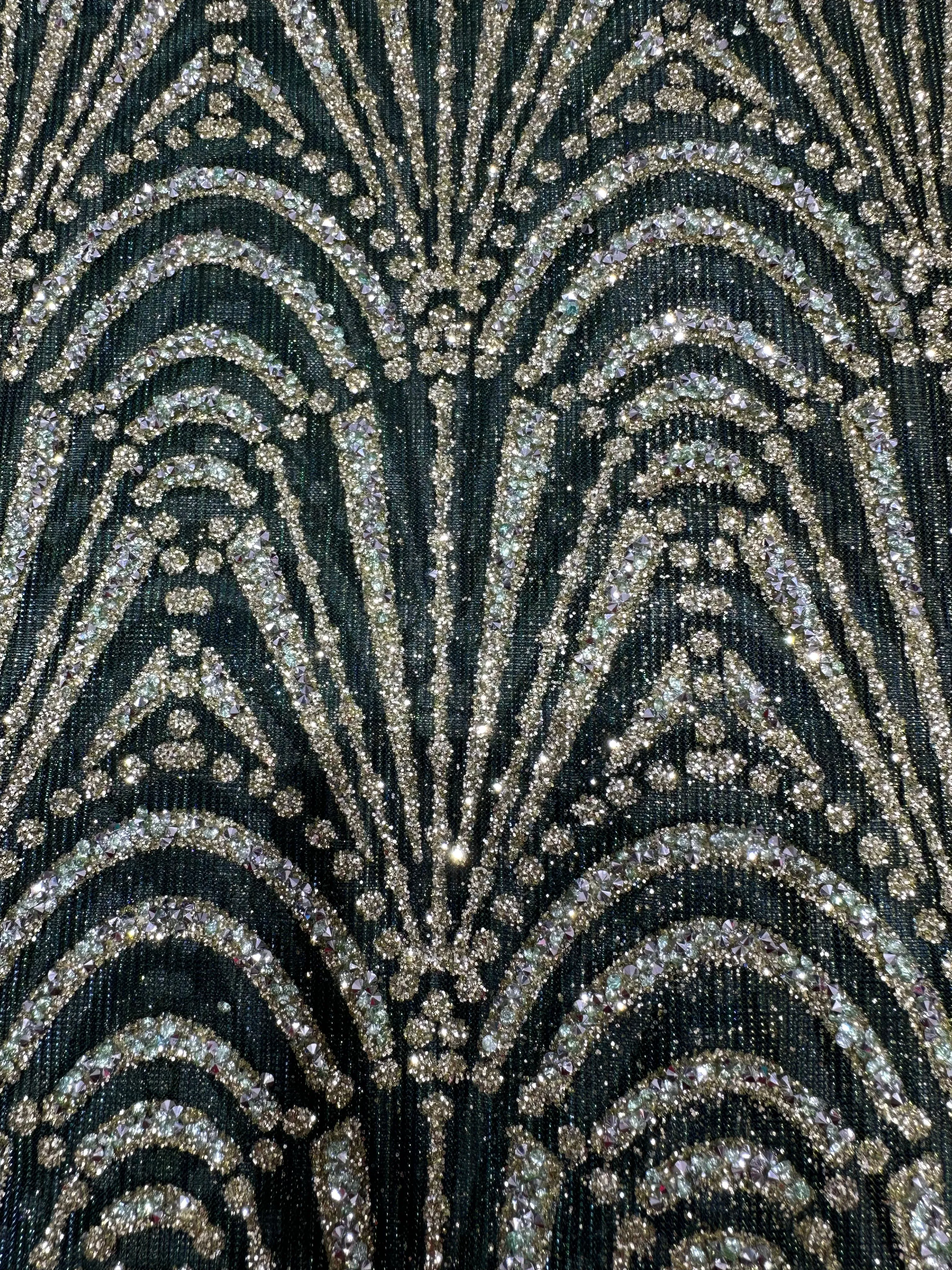 Double Tone Mehandi Green Handwork Net 56" Fabric