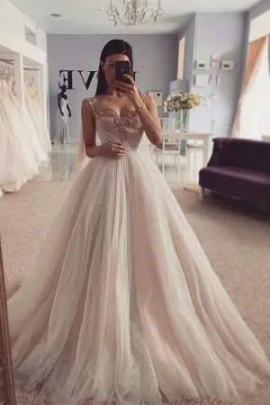 Dusty Color Tulle Wedding Dresses with Jewelry Bustier