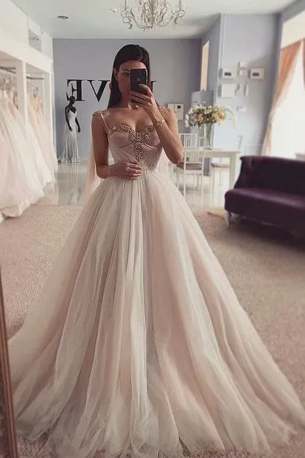 Dusty Color Tulle Wedding Dresses with Jewelry Bustier