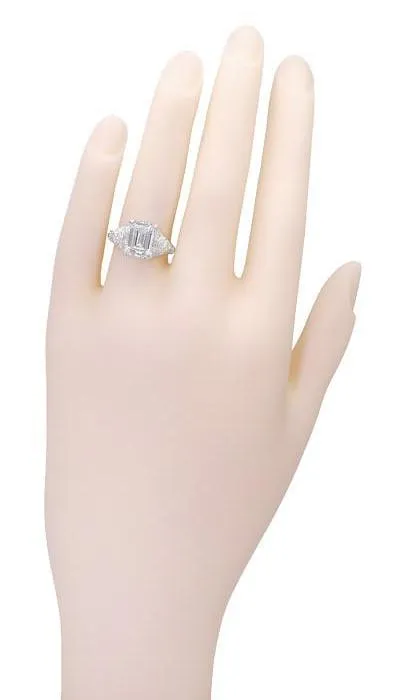 Edwardian Filigree 5.6 Carat Emerald Cut Cubic Zirconia ( CZ ) Ring in Sterling Silver