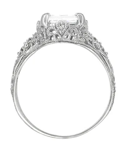 Edwardian Filigree 5.6 Carat Emerald Cut Cubic Zirconia ( CZ ) Ring in Sterling Silver
