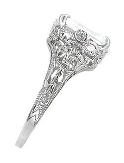 Edwardian Filigree 5.6 Carat Emerald Cut Cubic Zirconia ( CZ ) Ring in Sterling Silver