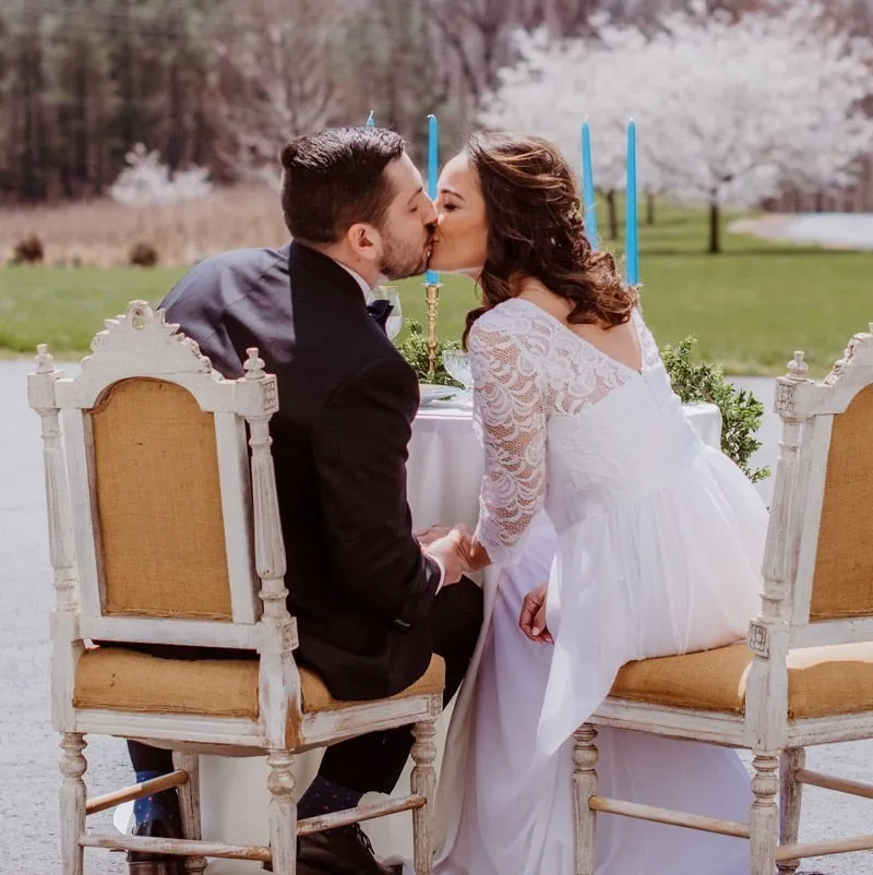 Elegant A-Line Lace Long Beach Vintage Bridal Dress