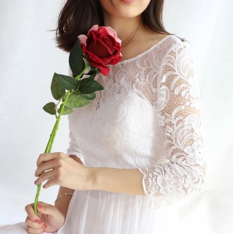 Elegant A-Line Lace Long Beach Vintage Bridal Dress