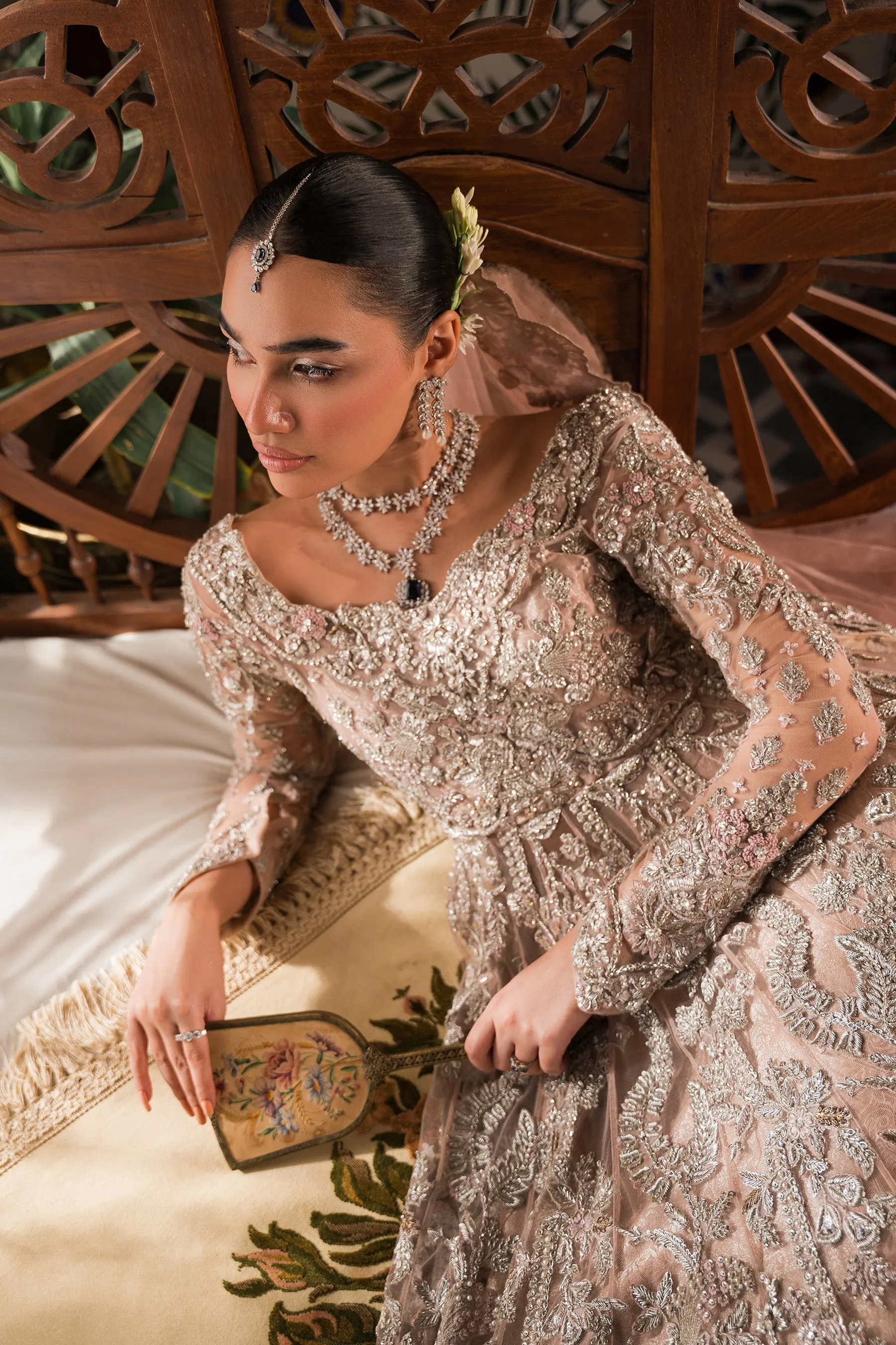 Elegant Blush Pink Embroidered Pakistani Bridal Dress Pishwas gown