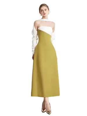 Elegant Dress Strapless Off Shoulder Contrast Color Asymmetric Women's Party Halter Dress