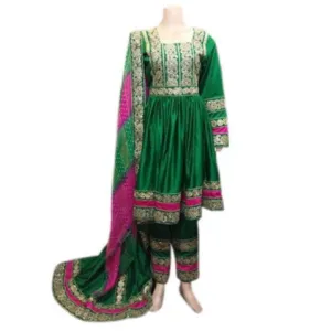 Elegant Green Afghan Dress