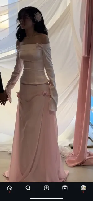 Elegant Pink Off Shoulder Sheath Long Party Dress Lovely Birthday Outfits, D978