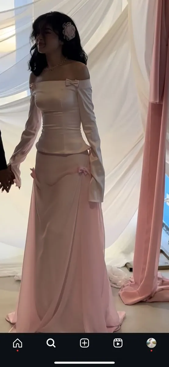 Elegant Pink Off Shoulder Sheath Long Party Dress Lovely Birthday Outfits, D978