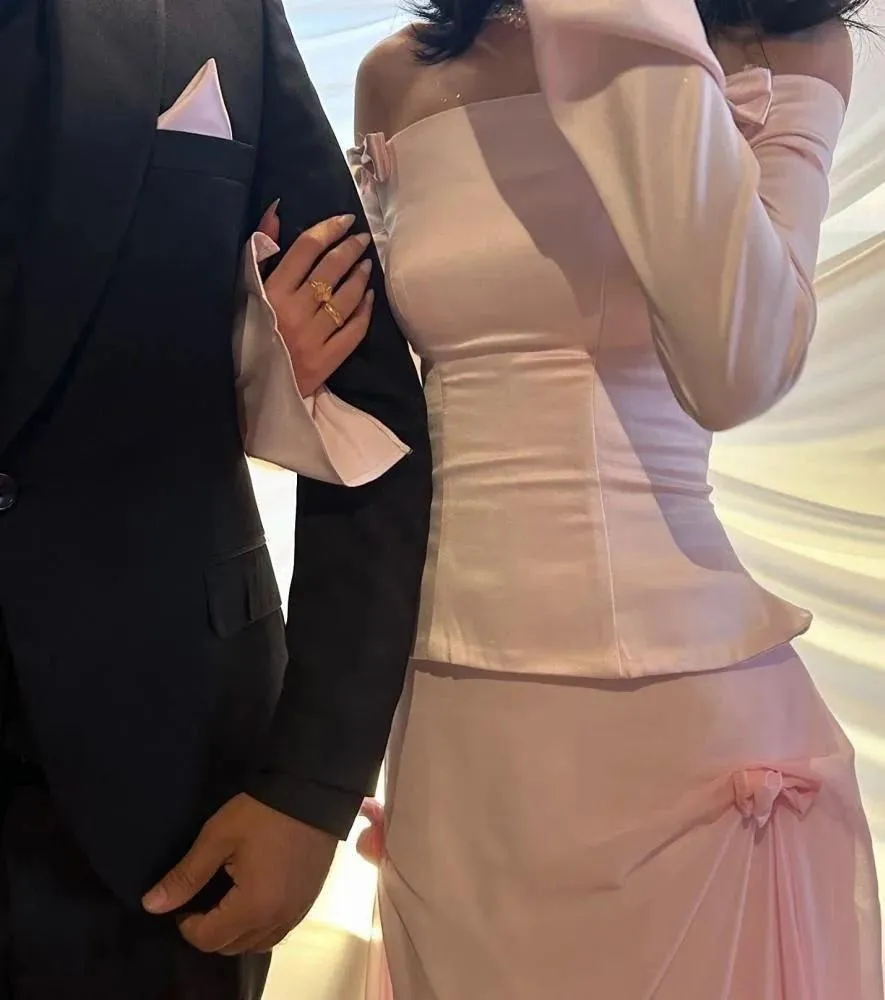 Elegant Pink Off Shoulder Sheath Long Party Dress Lovely Birthday Outfits, D978